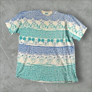 Vintage Disney Shirt Mens XL Blue White 80s Mickey Donald Goofy AOP Striped Rare